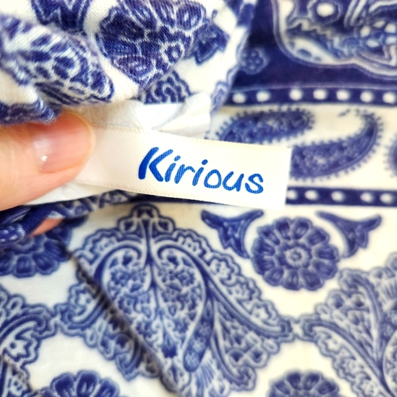 Kirious Women's Boho Blue & White Paisley Print Flowy Stretchy Maxi Skirt S/M - Picture 3 of 6